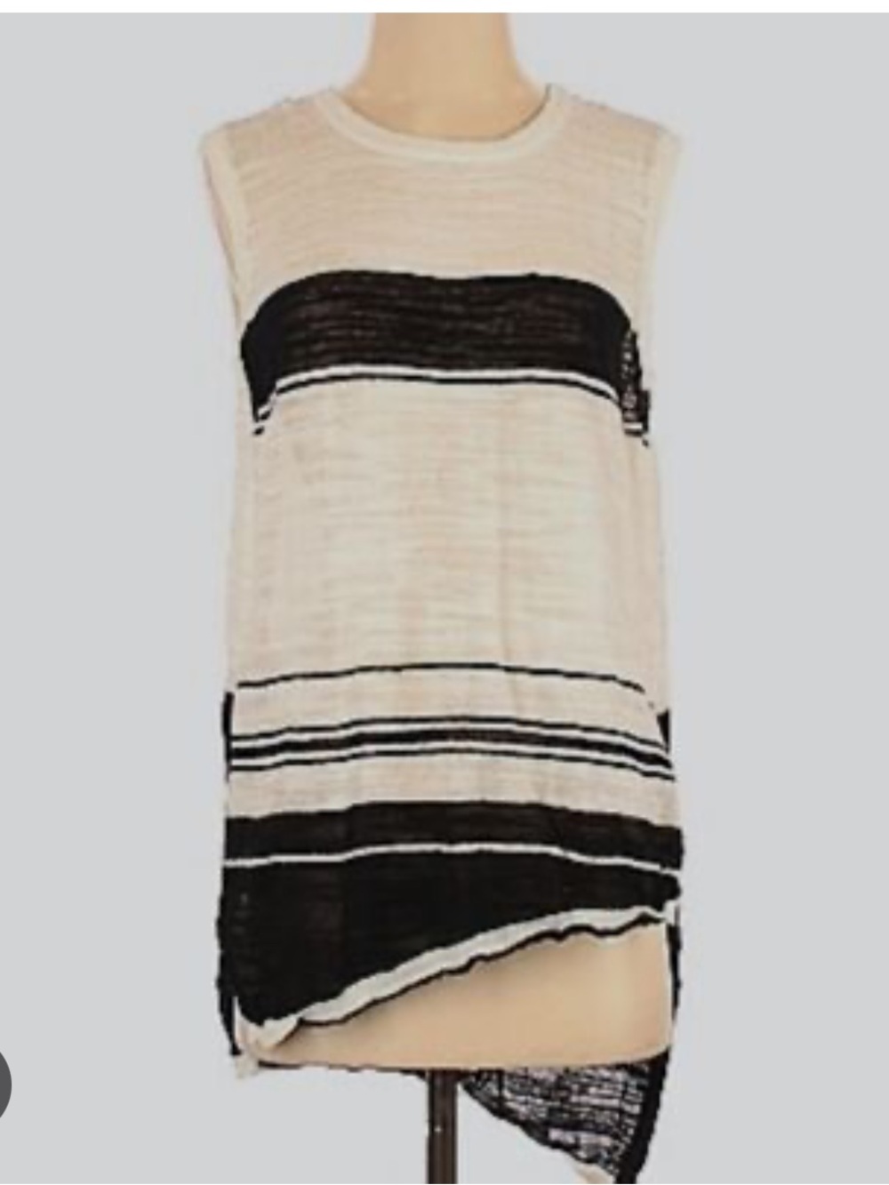 Anthropologie Left of Center Gauze Black White Stripe Asymmetrical Hem Line Top
